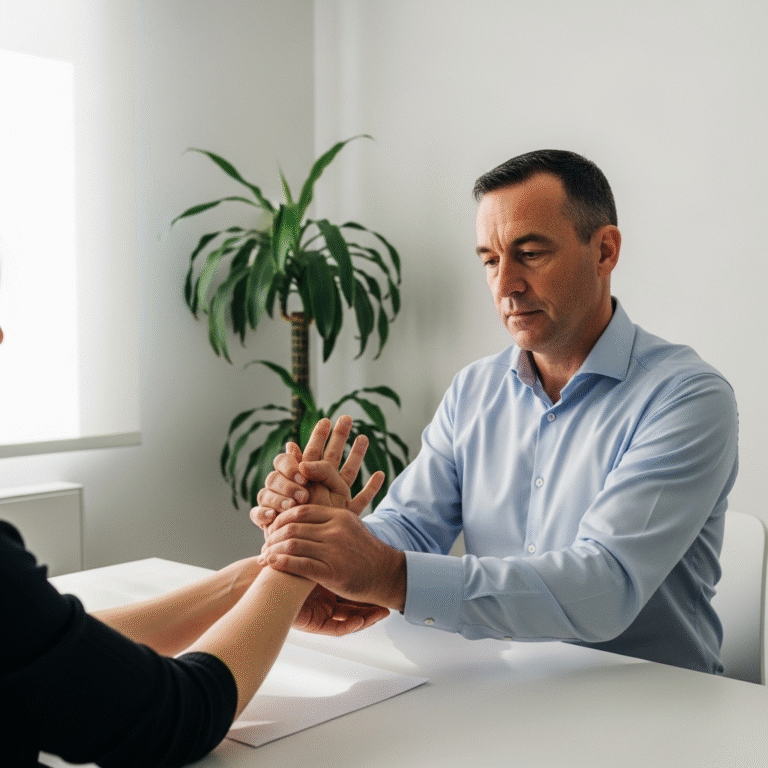 Doctor diagnosing carpal tunnel syndrome with wrist test