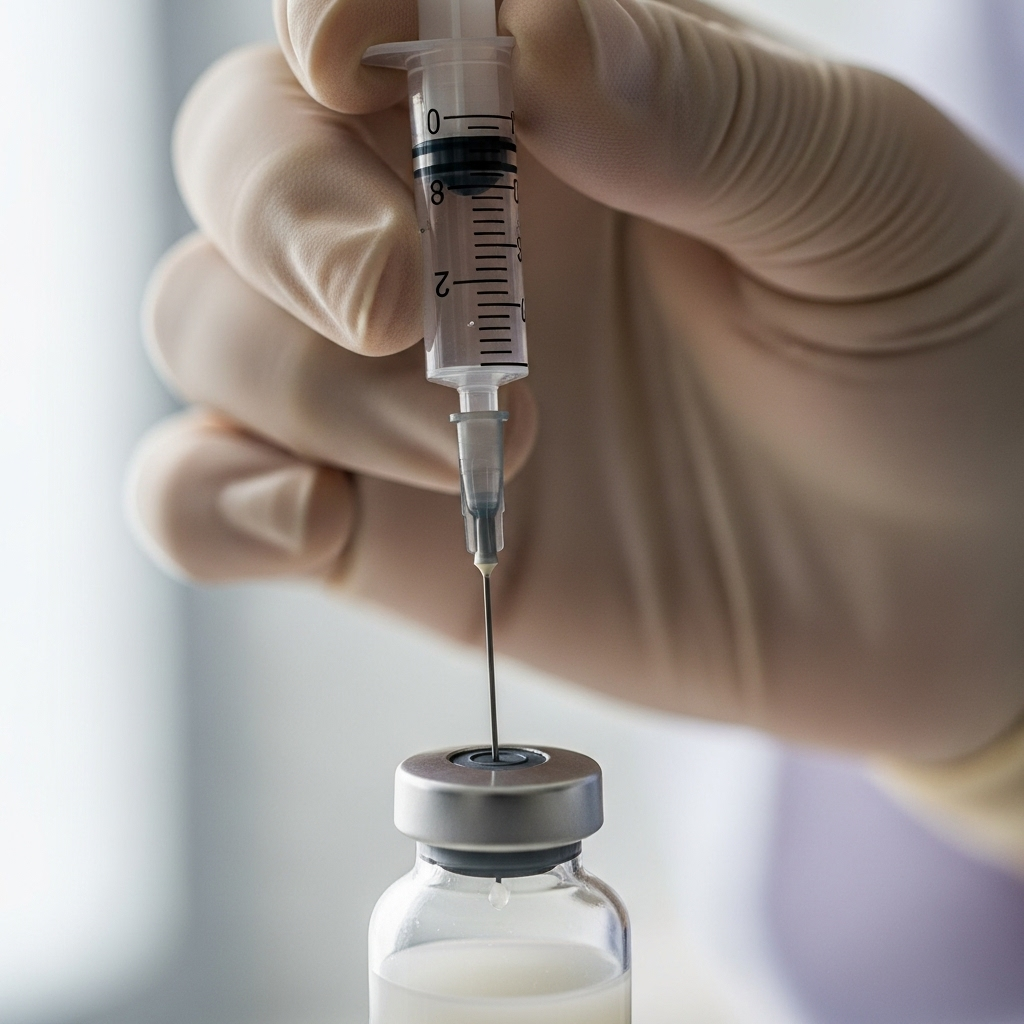 doctor aspirating corticosteroid from vial for joint injection in cardiff at excel clinic